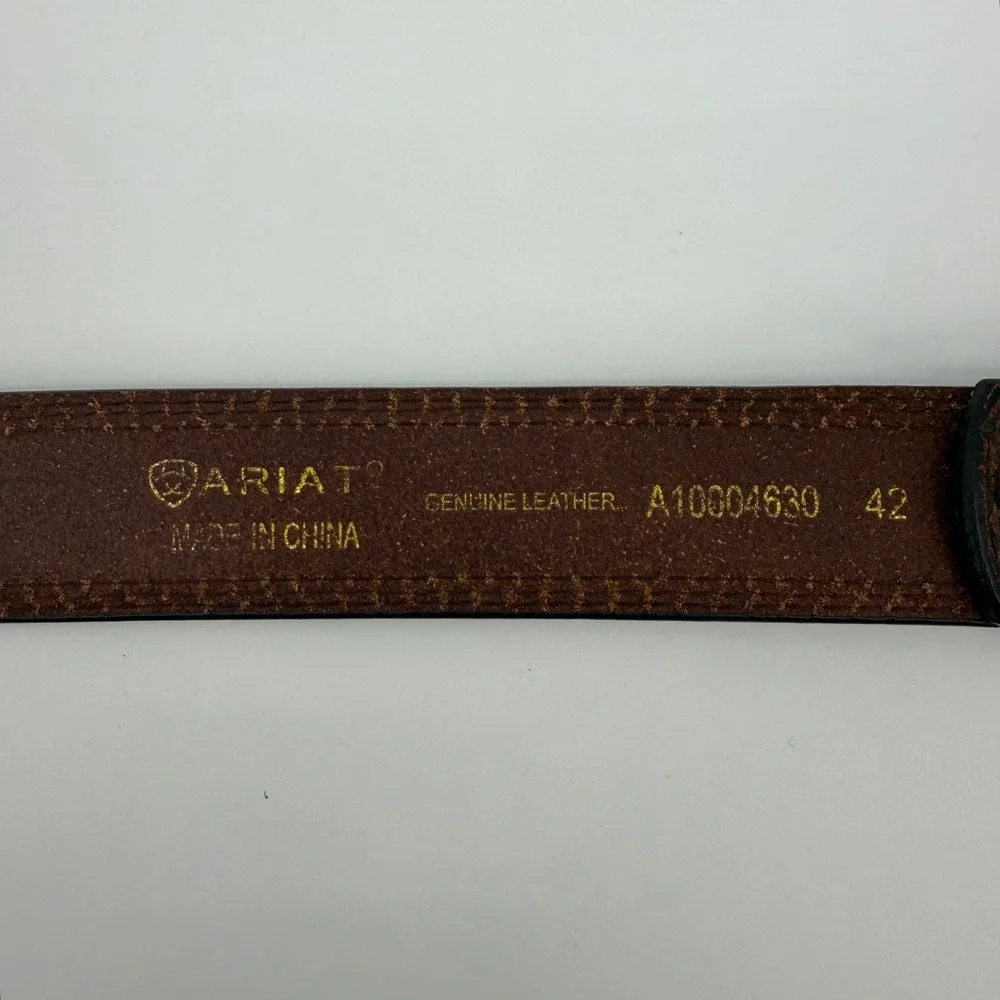 Ariat Mens Belt‎ Size 42 Dark Brown Pebbled Leather Removable Snap off Buckle